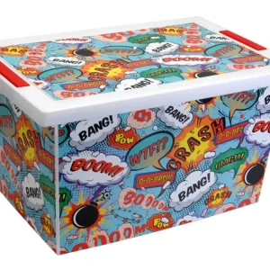 Kup online Plastikowy pojemnik COMIC DESIGN z pokrywą, 45 L