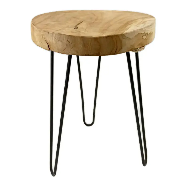 Drewniany stołek, taboret z metalowymi nogami, industrial, natural style Ekspresowa dostawa