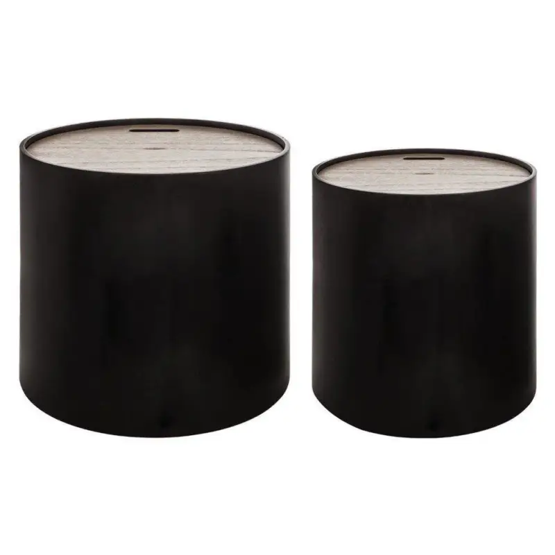 Bezpieczna płatność Nowoczesne stoliki ze schowkiem BLACK, 2w1, okrągłe - 2 sztuki w komplecie