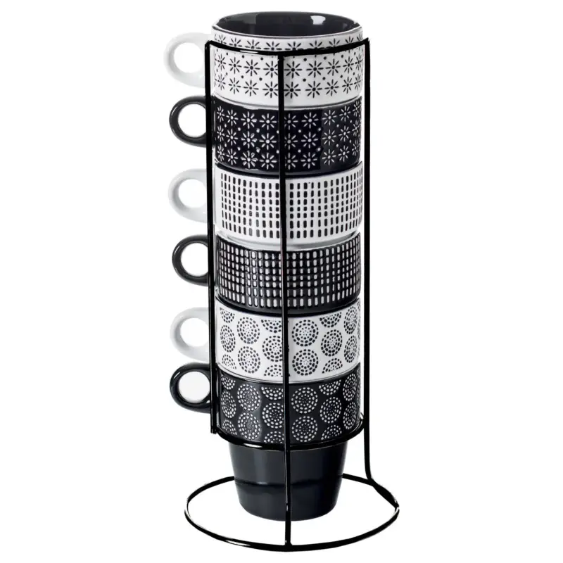 Bestseller Zestaw 6 filiżanek porcelanowych na stojaku, kubki do kawy, komplet filiżanek