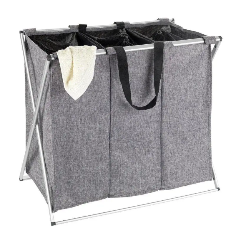 Kosz tekstylny na pranie TRIO ze stalową ramą, składany pojemnik trójdzielny na bieliznę - 130 l, 59 x 57 x 38 cm, WENKO Ostatnie sztuki