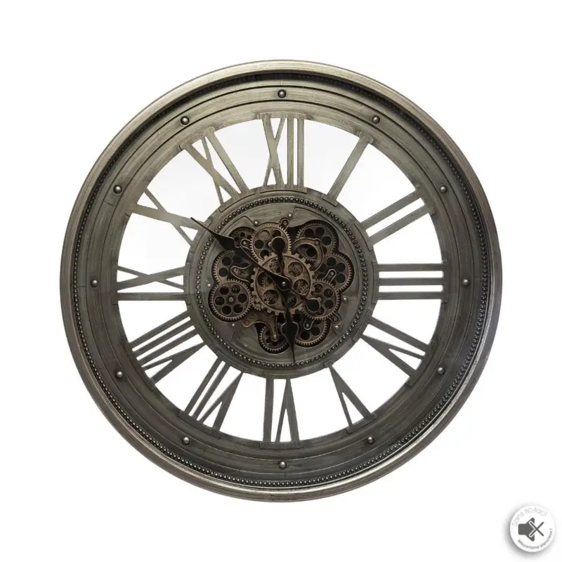 Tylko dziś Okrągły zegar ścienny z metalu, Ø 80 cm, widoczny mechanizm, szary