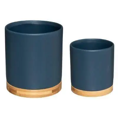 Doniczki ceramiczne z bambusowym spodem, 2 sztuki Nie przegap