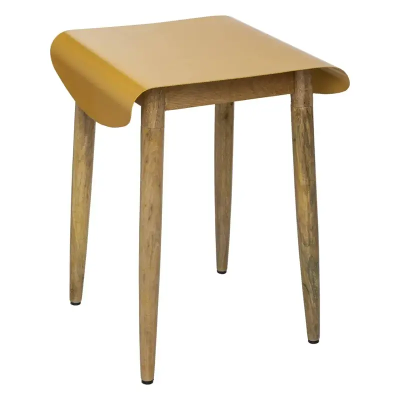 Cena promocyjna Taboret drewniany z metalowym siedziskiem, z drewna mango
