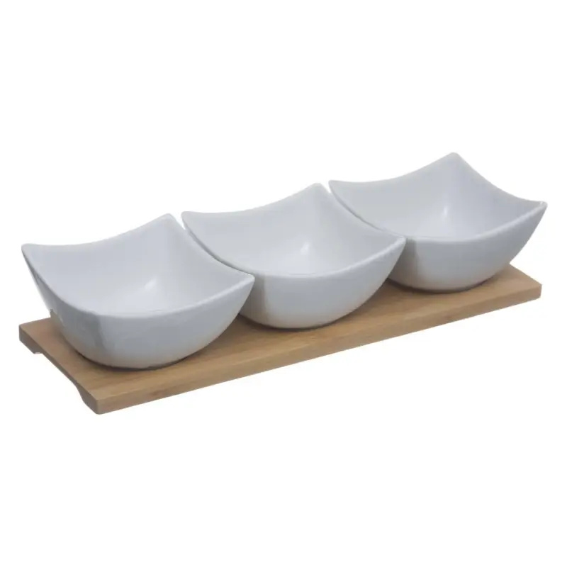 Zestaw do dipów, porcelanowe miseczki na bambusowej tacy Kup teraz