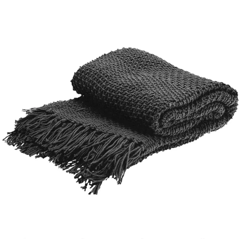 Bezpieczne zakupy Narzuta na łóżko z frędzlami, supełki, plecionka, 100% bawełny, 130 x 170 cm