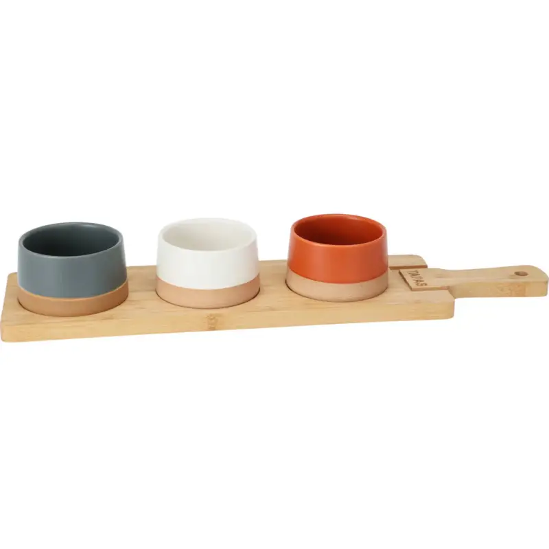 Ceramiczne miseczki do serwowani, drewniana taca Popularny