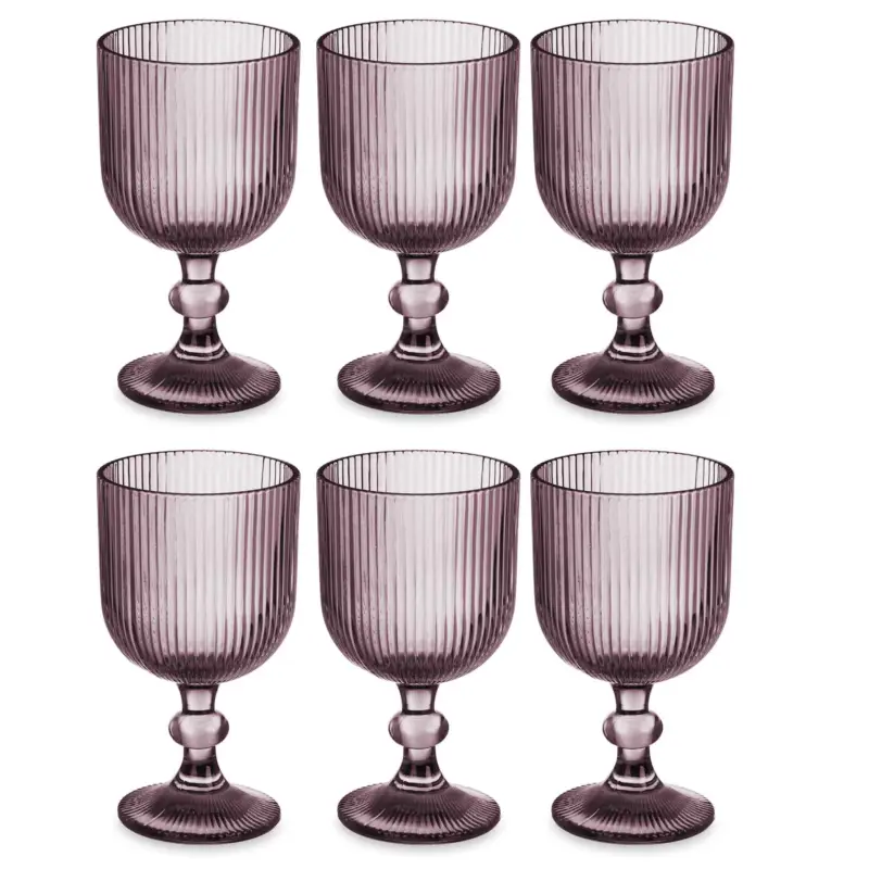 Darmowa dostawa Zestaw kieliszków do wina LINES z ryflowanego szkła, 6 sztuk, 260 ml