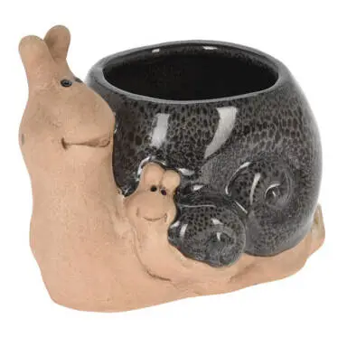 Bezpieczne zakupy Porcelanowa doniczka ogrodowa, ślimak, 15 x 11 cm