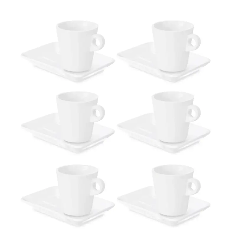 Hit sprzedaży Zestaw porcelanowych filiżanek do kawy z prostokątnym spodkiem, biały, 6 sztuk, 180 ml