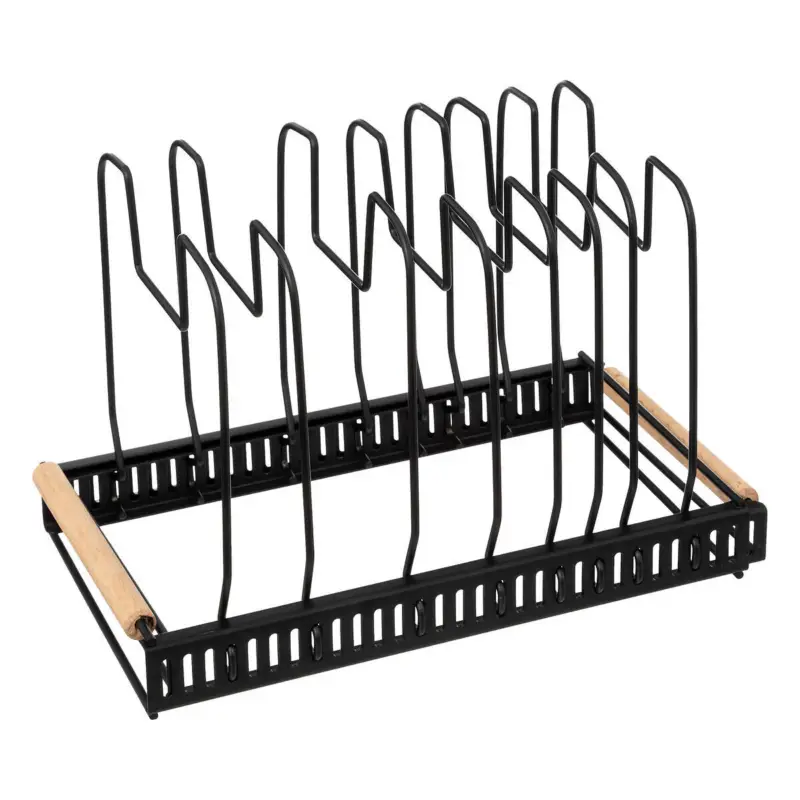 Darmowy zwrot Stojak na pokrywki, patelnie i garnki BLACK WOOD, 32,5 - 58,5 cm