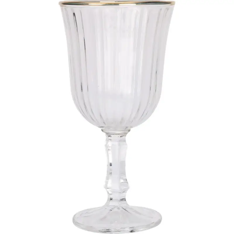 Darmowy zwrot Prążkowany kieliszek na wino ze złotym brzegiem, 240 ml