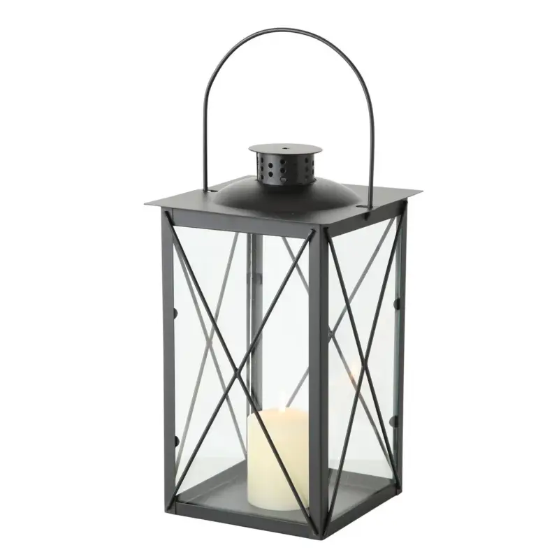 Metalowy lampion na świecę, szklane szyby, FAROL, 30 cm Nowość