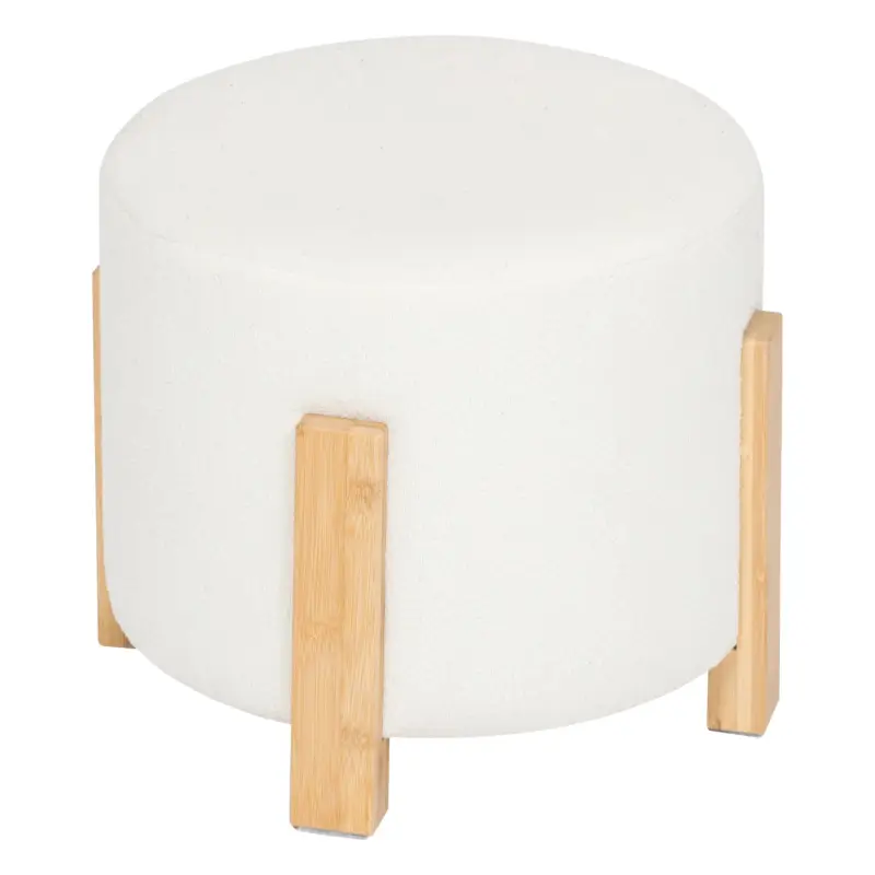 Ostatnie sztuki Pufa bouclé Ø 32 cm z bambusowymi nogami
