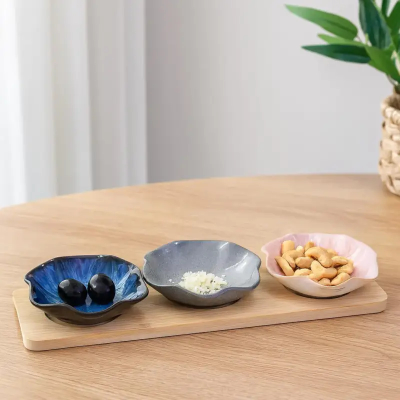 Bambusowy zestaw do serwowania z 3 porcelanowymi miseczkami Wyjątkowa oferta