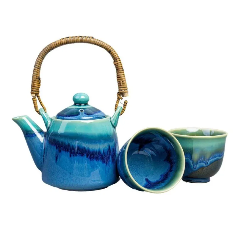 Nowy Zestaw do herbaty BLACK COBALT TEAL, zestaw 3 szt., czarny, ceramika, MIJ