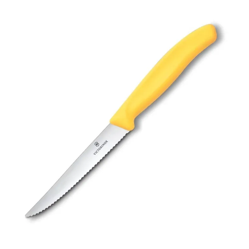 Okazja Nóż do steków SWISS CLASSIC 11 cm, ząbkowany, żółty, Plastikowy, Victorinox