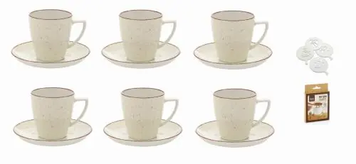 Najlepsza cena LUBIANA KOLORY ZIEMI komplet 6 filiżanek ze spodkiem beżowy 200 ml / 14 cm + dekorator
