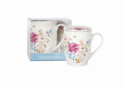 Nowy LIVELLO Kubek Do Kawy Herbaty Porcelanowy Z Metalowym Zaparzaczem 350 ml