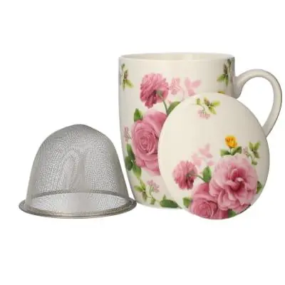 Bezpieczne zakupy LIVELLO Kubek Do Kawy Herbaty Porcelanowy Z Metalowym Zaparzaczem 350 ml