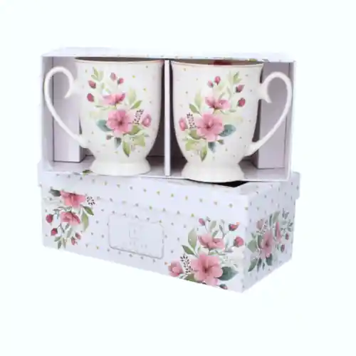 Zniżka LIVELLO KOMPLET 2 KUBKÓW PORCELANOWYCH 320ML KWIAT WIŚNI ZŁOTY PASEK