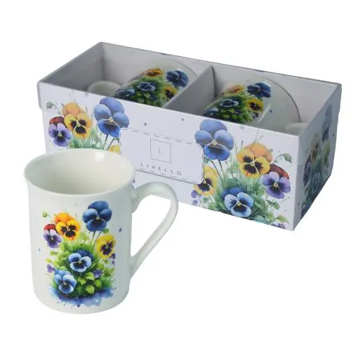 Premium Zestaw 2 x kubek porcelanowy do kawy na prezent 350 ml Livello bratki