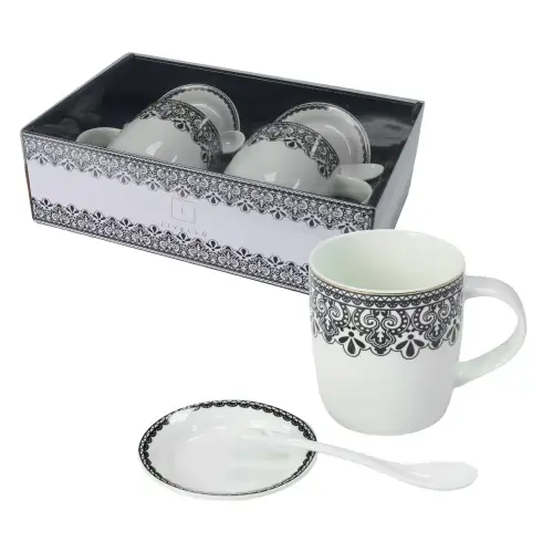 Zestaw 2x kubek porcelanowy prezent 340 ml Livello spodek łyżeczka zł pasek Hit cenowy