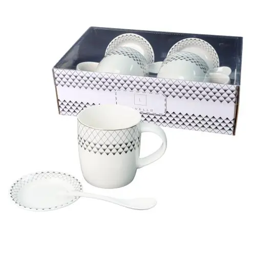 Zestaw 2x kubek porcelanowy 340 ml Livello spodek łyżeczka złoty pasek Ostatnia szansa