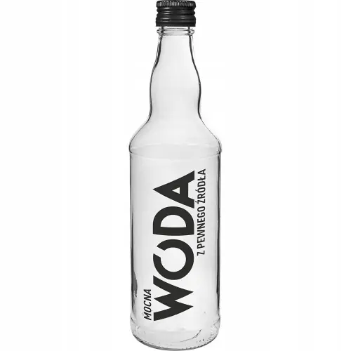Taniej Szklana butelka z napisem Mocna Woda 0,5 l