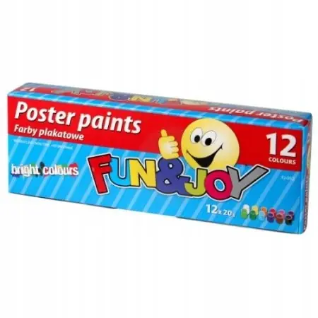 Farby plakatowe 12 kolorów 20 ml Fun&Joy Szybka dostawa