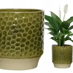 Osłonka ceramiczna na kwiaty zielona 13 x 13 cm Okazja