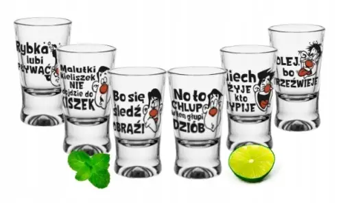 Super okazja Kieliszki do wódki ze śmiesznymi napisami 25 ml 6 sztuk