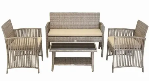 Zestaw mebli ogrodowych Sofa 2 fotele i stolik Metalowe beżowe Okazja