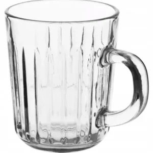 Taniej Szklany kubek Venus 230 ml w prążki z uchwytem do kawy i herbaty