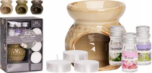 Kominek ceramiczny zestaw z olejkami eterycznymi 3 zapachy i tealighty 1szt Wyprzedaż