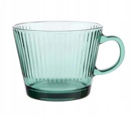 Okazja Filiżanka szklana kubek ryflowana barwiona zielona 410ml 1szt Ofelia