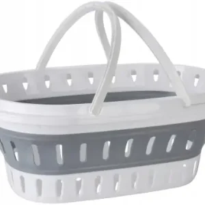Kosz wolnostojący na pranie z rączkami plastikowy biało szary 25L 1szt Super okazja