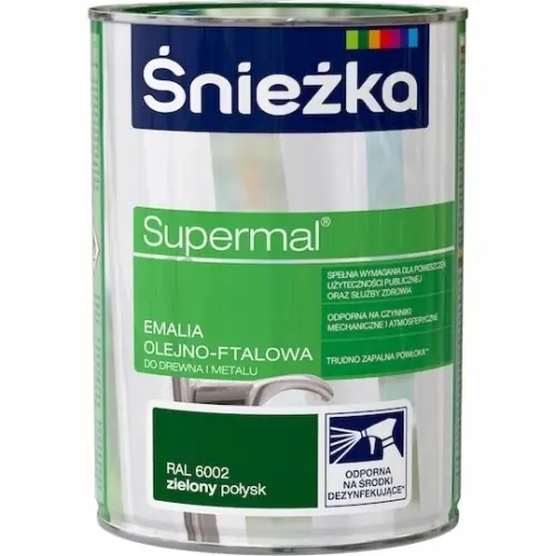 Dostępne od ręki Śnieżka Supermal emalia olejno-ftalowa drewno metal zielony połysk 0,8L
