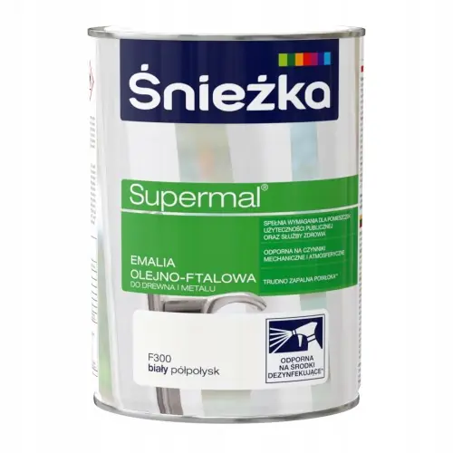 Śnieżka Supermal emalia olejno-ftalowa drewno metal biały półpołysk 0,8L Wysoka jakość