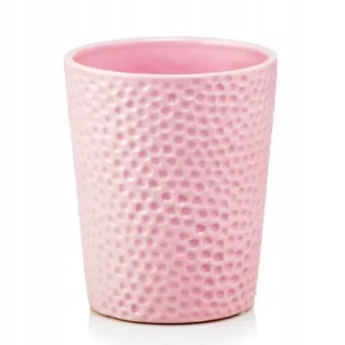 Szybka wysyłka Doniczka ceramiczna osłonka okrągła tłoczenia różowa 9cm