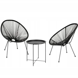 Zestaw mebli ogrodowych rattan 2 krzesła i stolik retro czarny Nowy