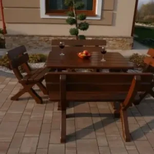 Zestaw ogrodowy Bawarski - stół 120 cm, 2 ławki 110 cm i 2 krzesła - Drewno olchowe Ograniczona ilość