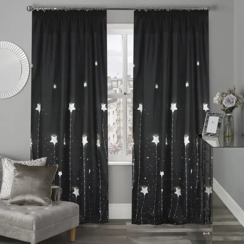 Zasłona czarna w gwiazdy na taśmie 145x250cm STELLE Nowy