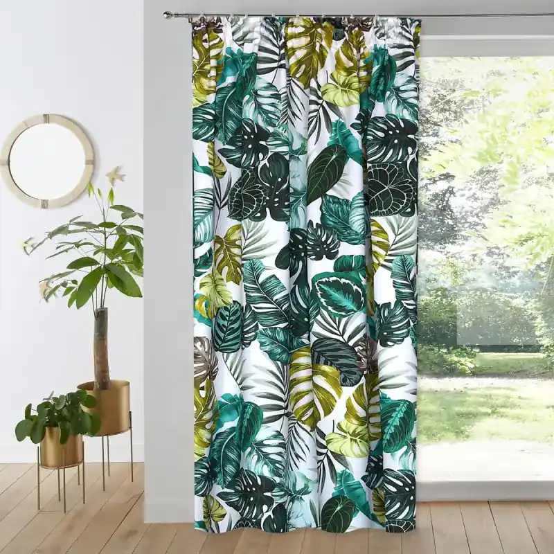 Darmowa dostawa Zasłona zielono beżowe liście na taśmie 145x250cm AMARA