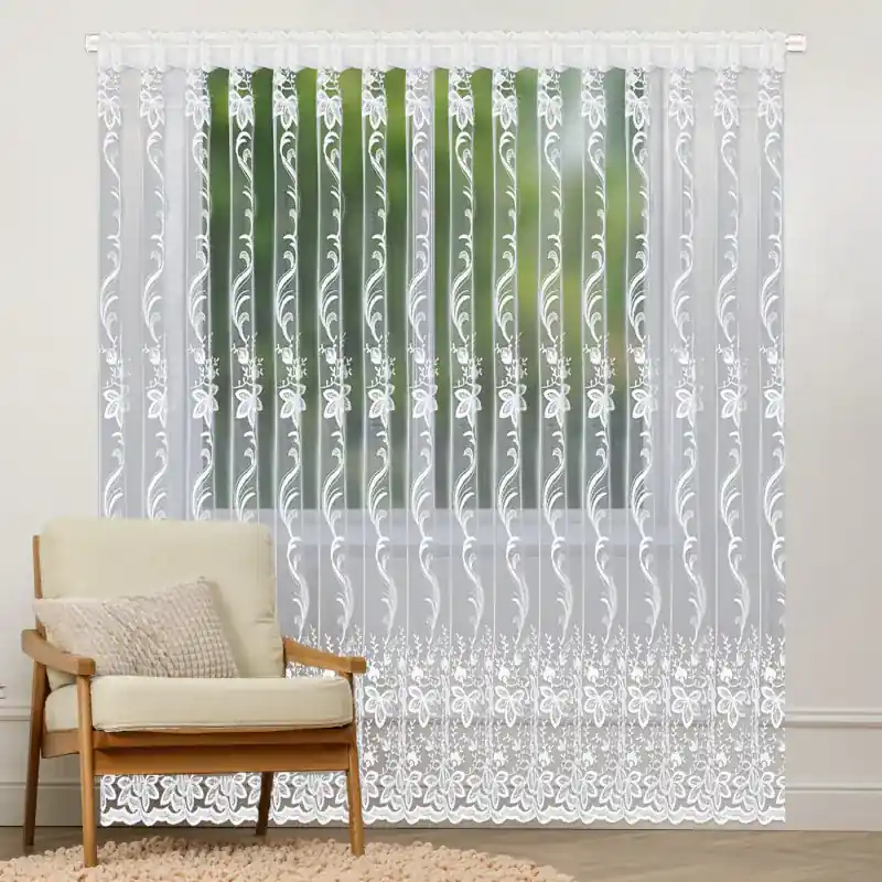 Bestseller Firana z markizety haftowana wzorem roślinnym na taśmie 400x250cm NERINA