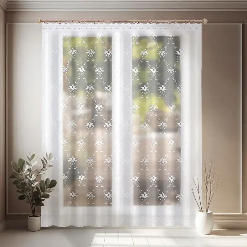 Premium Firana markizeta z haftowanym wzorem na taśmie 400x250cm LEONIDA