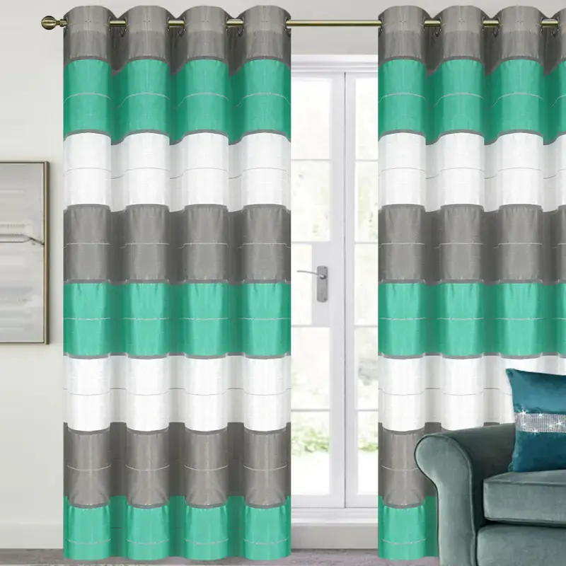 Sprawdź teraz Zasłona w pasy szaro-miętowo-białe na przelotkach 145x250cm HOPPE-IIg.