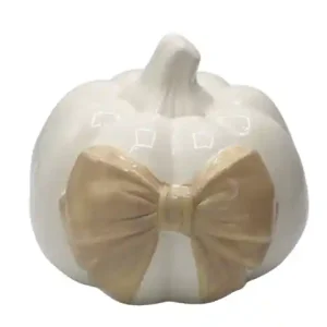 Ostatnie sztuki Dekoracja Dynia Pumpkin Bow Biała Wys. 15cm