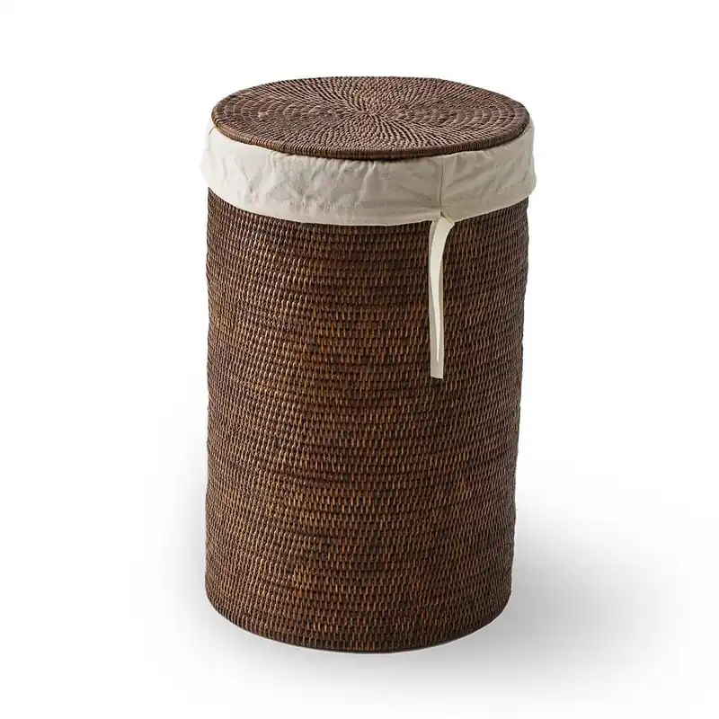 Okrągły kosz na pranie Decor Walther z płócienną torbą Rattan Ciemny Wyprzedaż