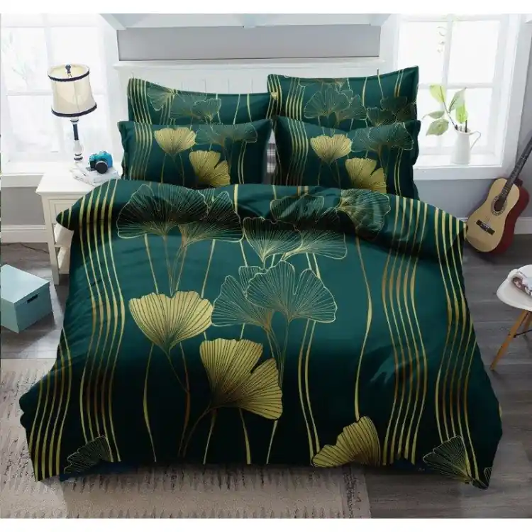 Pościel 140x200 bawełna satynowa 3D Cotton World gruba 2 części 2219 złote kwiaty Wybór klientów